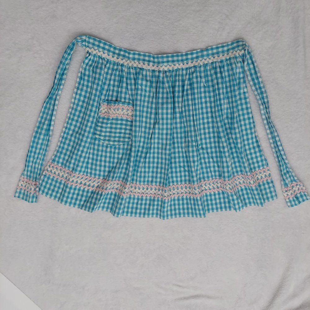 Vintage Handmade Gingham Apron, Teal - Picture 7 of 14